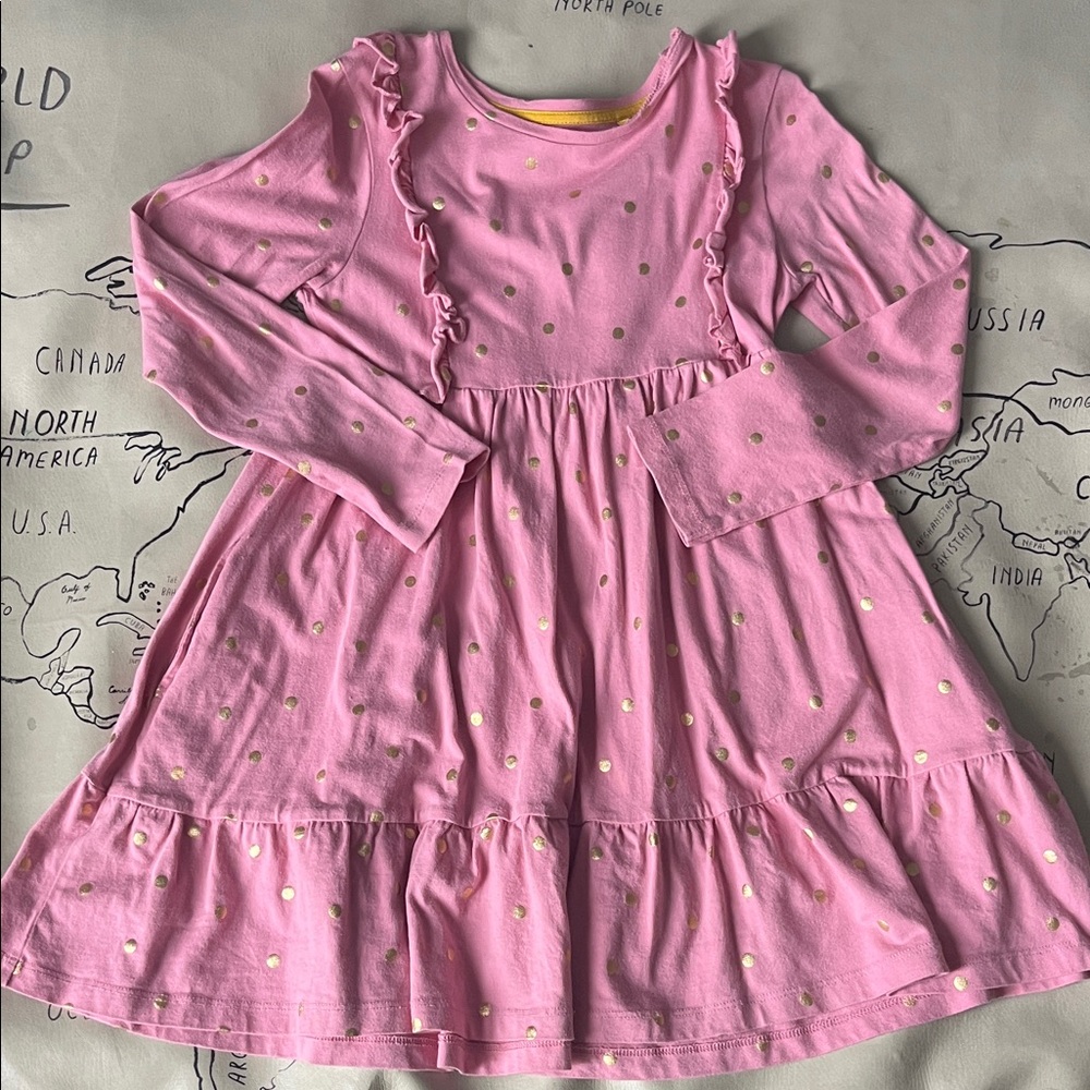 Mini Boden Pink Dress with Gold Polka Dots